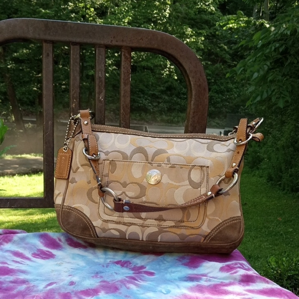 Coach Beige and Brown Signature Shoulder Bag